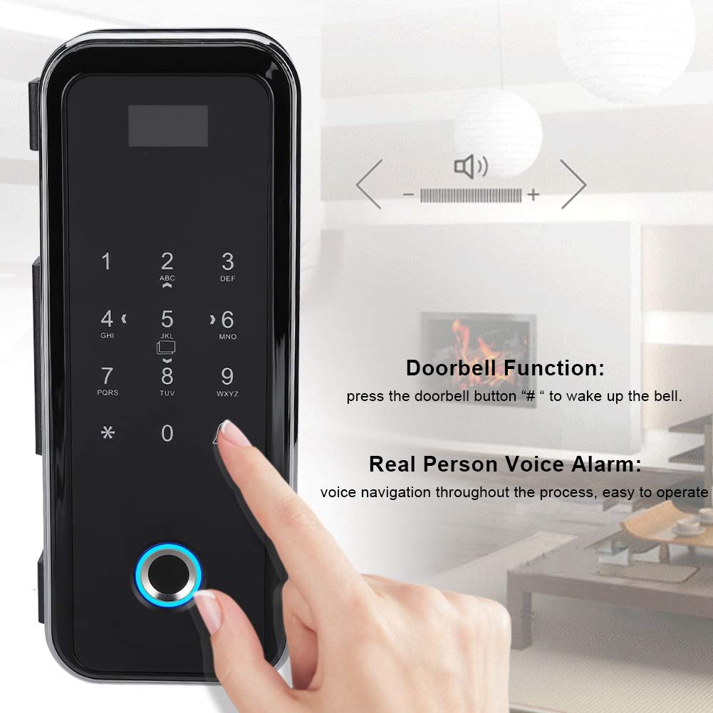 Keyless Entry Door Lock with Keypad, Fingerprint Smart Lock, Electronic Smart Glass Door Lock Password Door Access Control System Fingerprint/Password/Swipe/Remote Unlock for Home Office