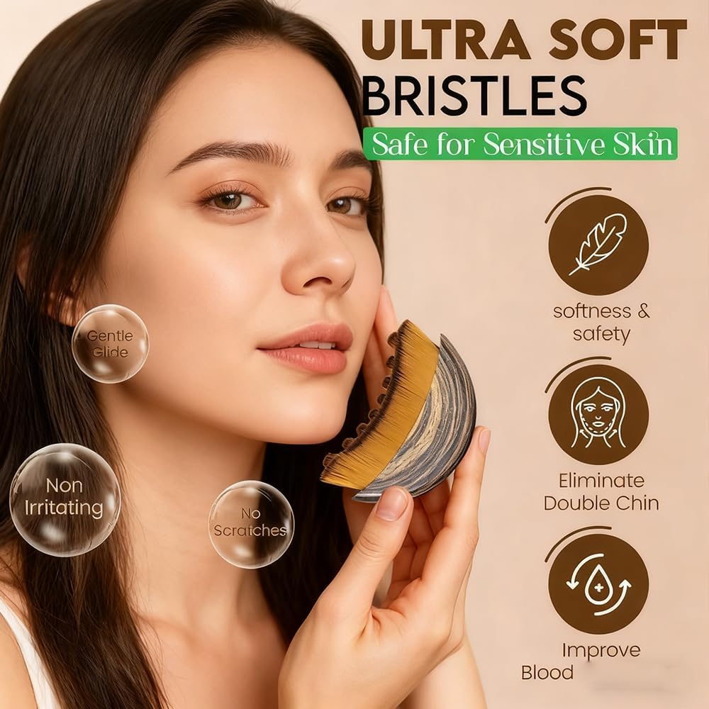 Aeki Lymphatic Contour Face Brush - Reduce Puffiness & Define Features | Soft & Gentle for All Skin Types (1 Set)