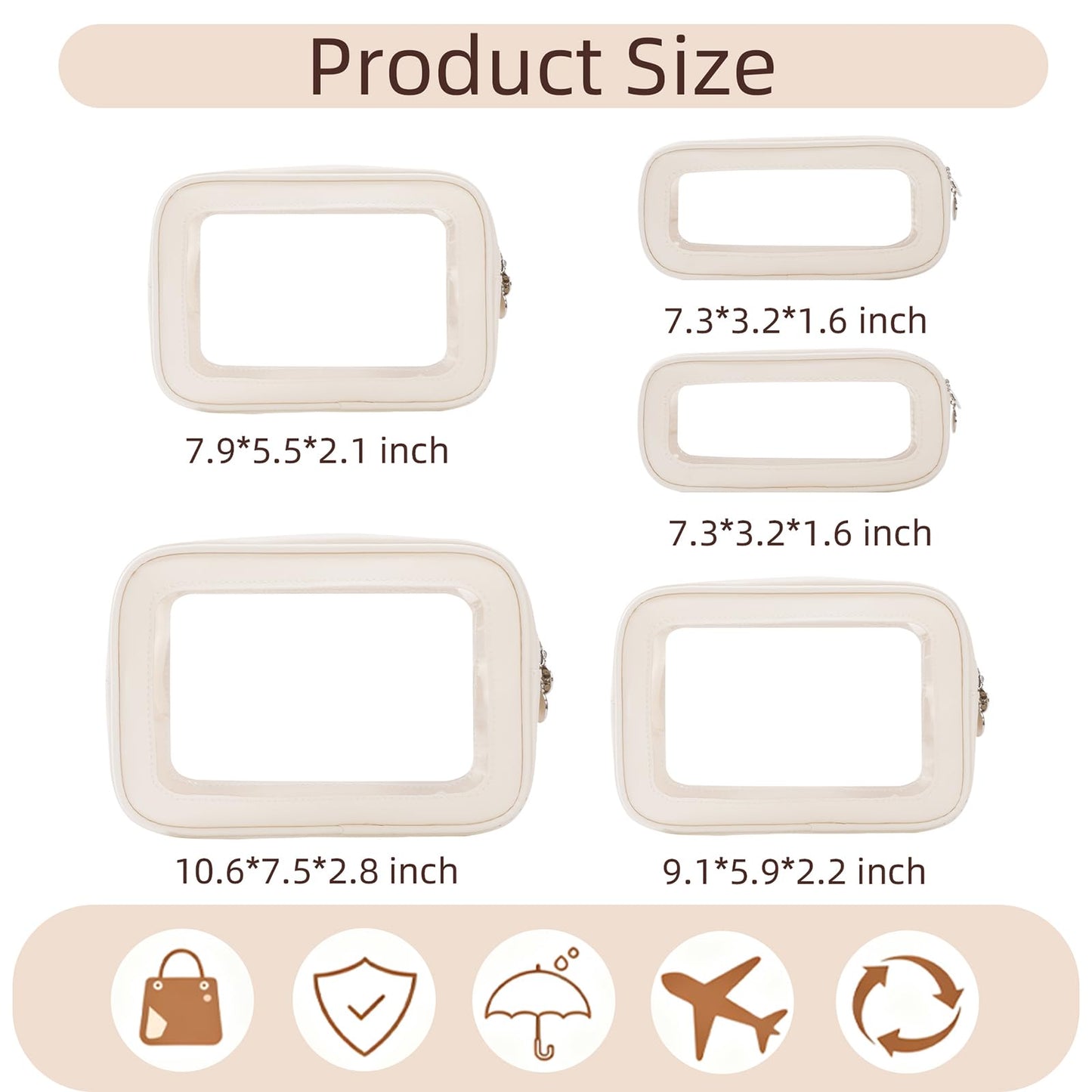 5PCS Diaper Bag Organizer Pouch Set, Clear Organizer Bags, TSA Approved Toiletry Bag, Clear Waterproof Cosmetic Bags with Zipper, Purse Organizer Pouches, Travel Organizer Bags for Woman and Kids