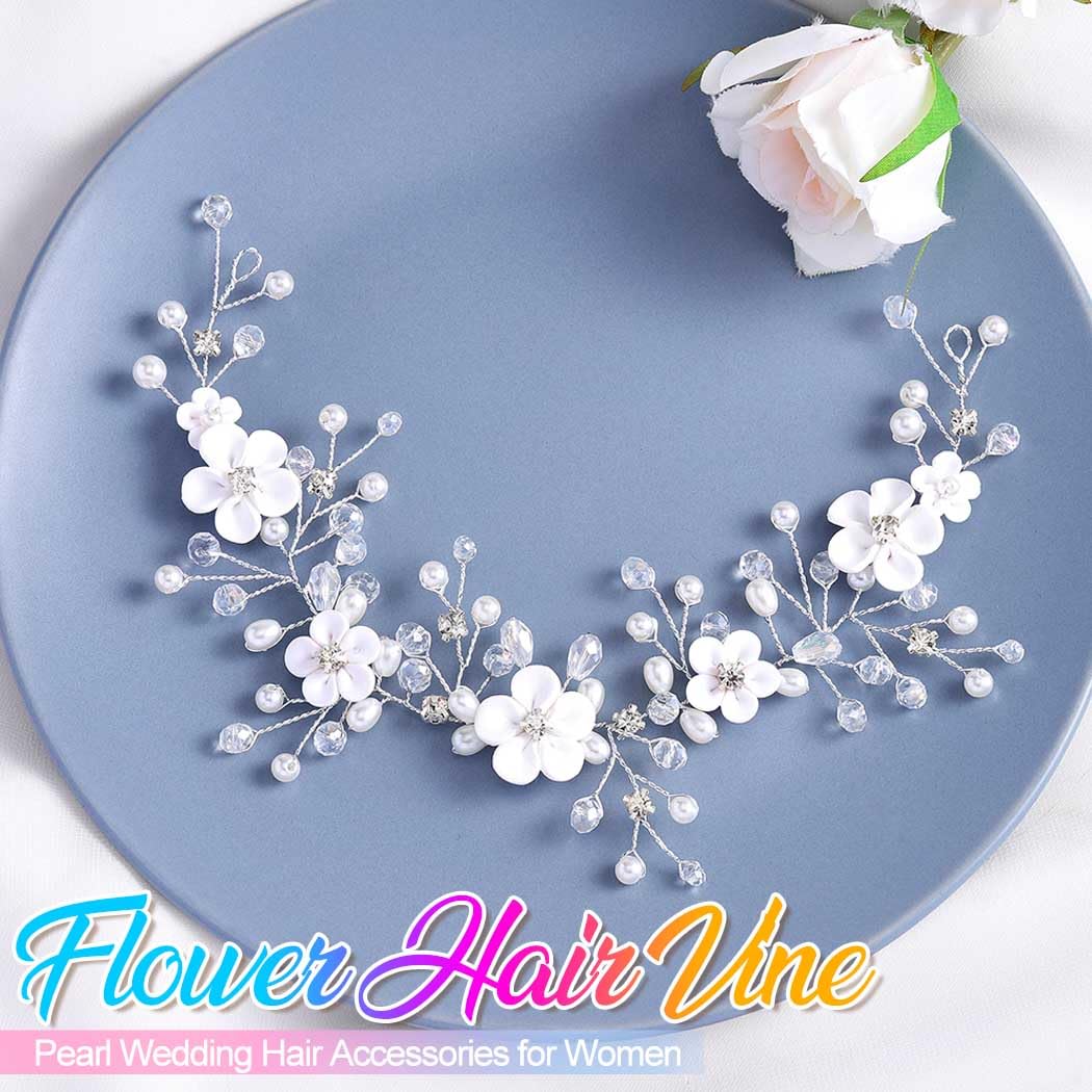 Unicra Silver Pearl Hair Vine Bridal Headpieces Flower Wedding Hair Accessories for Brides and Women (Silver)