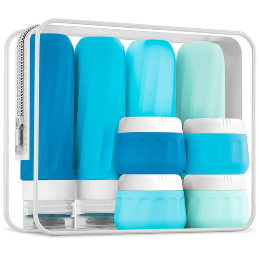Mrsdry Travel Bottles for Toiletries, Travel Size Toiletries 10 Pack, Tsa Approved Travel Size Containers 3oz, with Travel Essentials Clear Bag, Leak Proof Silicone Squeezable Creams Jars