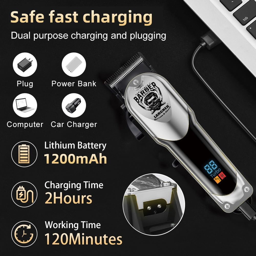 Professional Hair Clippers for Men - Cordless Hair Clipper with LCD Display | Barber Kit & Beard Trimmer