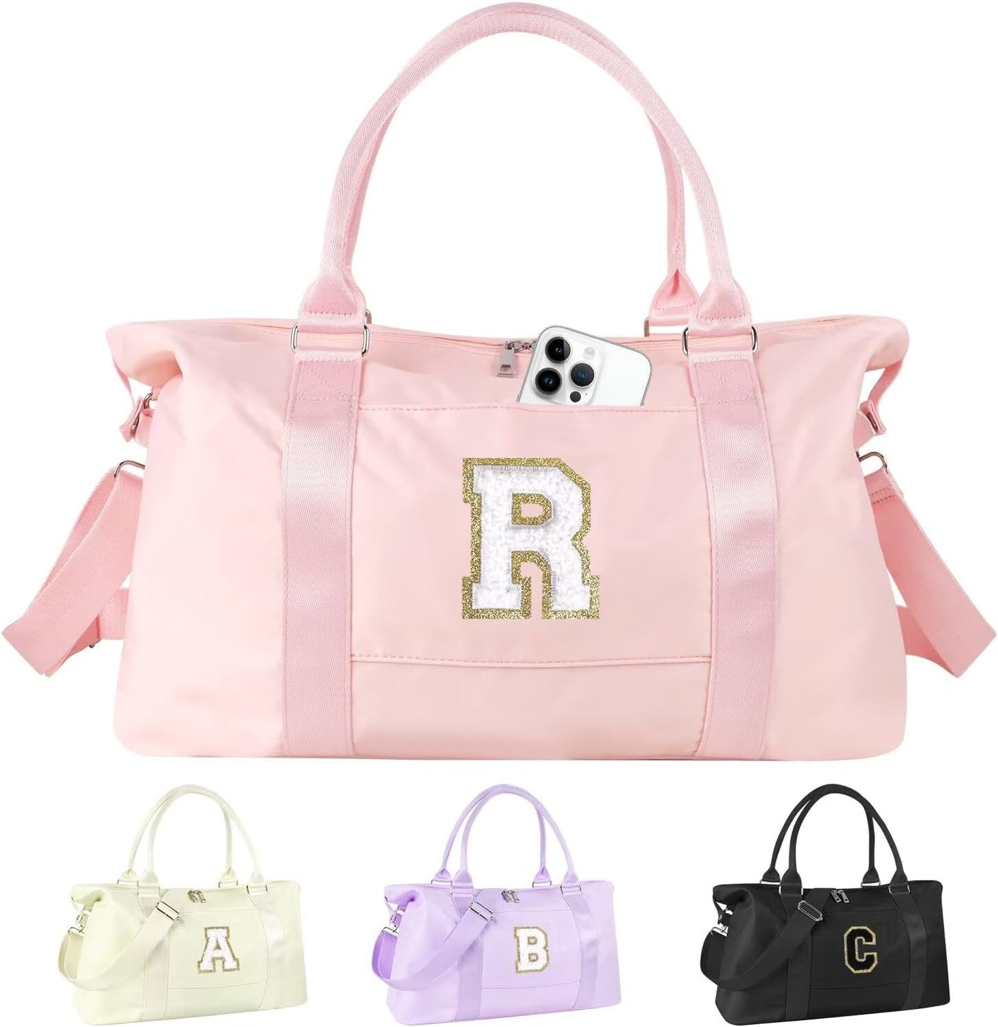 Dance Gym Duffel Bag - Personalized Initial Weekender for Teen Girls | Pink Overnight Carry-On & Cheer Bag