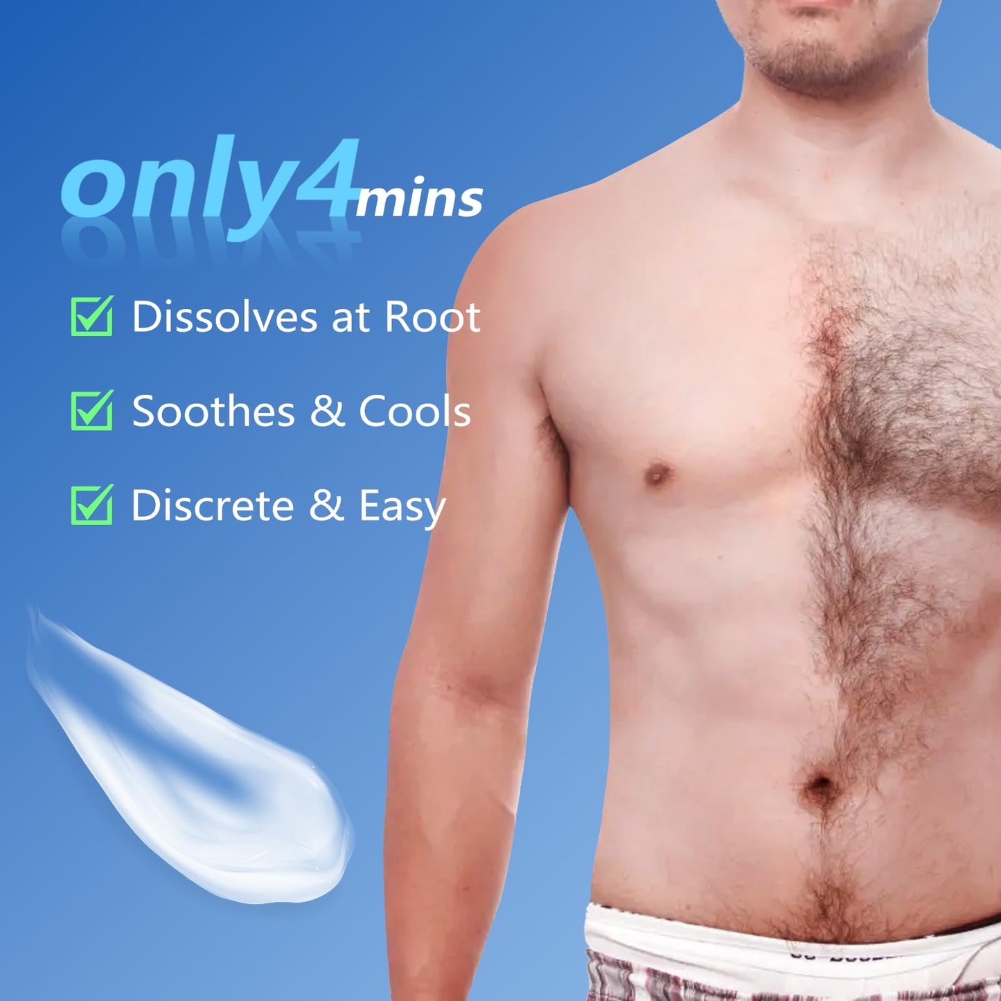 Painless Hair Removal Cream for Men, Intimate & Body Depilatory Cream for Male Grooming, Quick Hair Dissolving, Moisturizing Gentle Formula with Seaweed Extract, 100ml (1pcs)