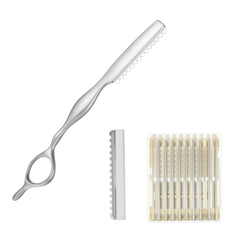 Professional Hair Thinning Razor for Cutting & Texturizing – Feather Styling Razor with 10 Replacement Blades, Barber Thinner for Women Men Kids – Salon & Home Use