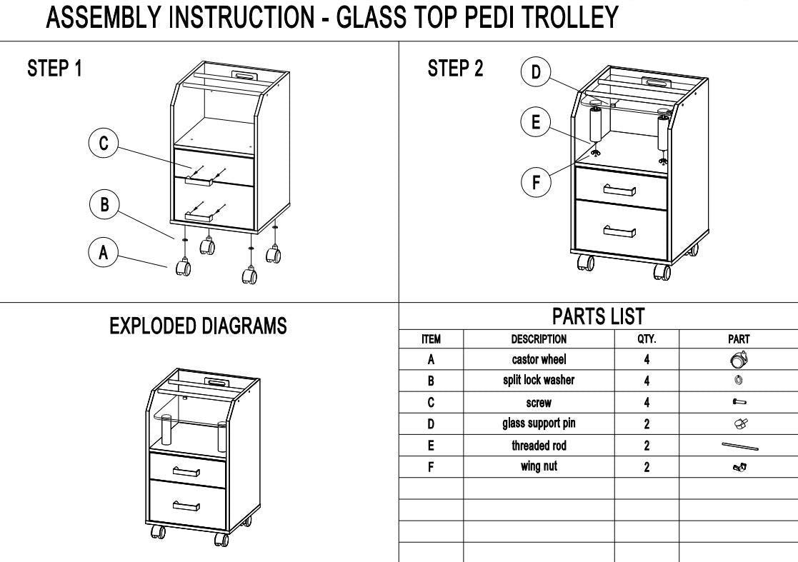 Glass Glow Pedicure Trolley - Stylish Black Cart for Nail Salon Furniture & Equipment