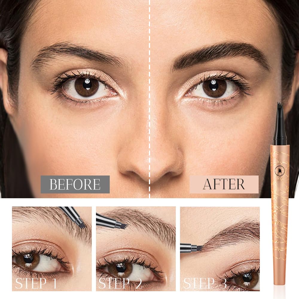 Microblading Eyebrow Pencil, 2026 New 3D Waterproof Microblading Eyebrow Pencil with 4 Fine Tips, Long-Lasting Natural Gap-Filling Eyebrow Makeup for Women (Black)