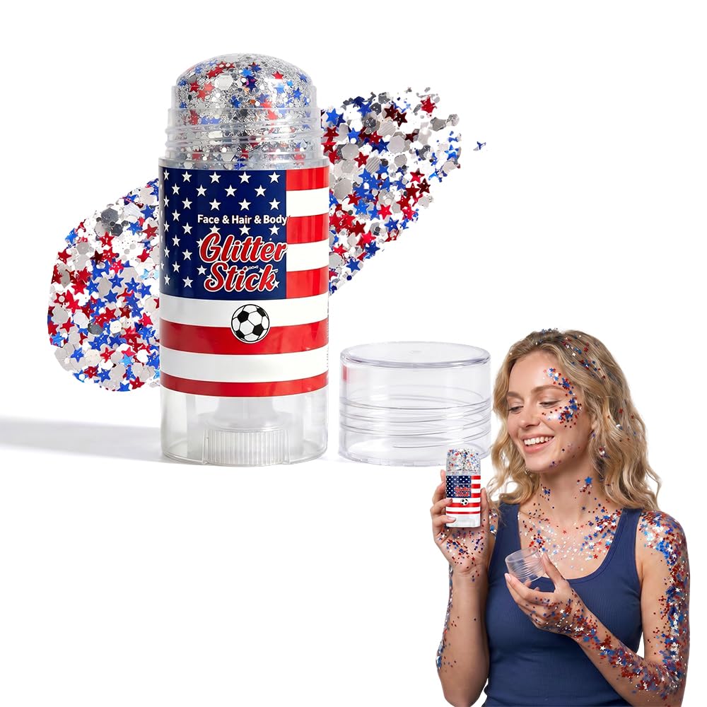 Face Paint Stick for Sports Fans - Washable Red, White & Green Glitter | Perfect for Baseball & Soccer Games