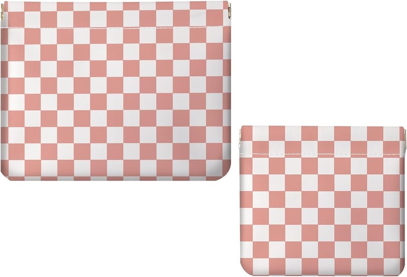 Makeup Bag Set - 2PCS PU Leather Cosmetic Organizer for Purse | Portable Self-Closing Toiletry Pouch - Pink Checkered