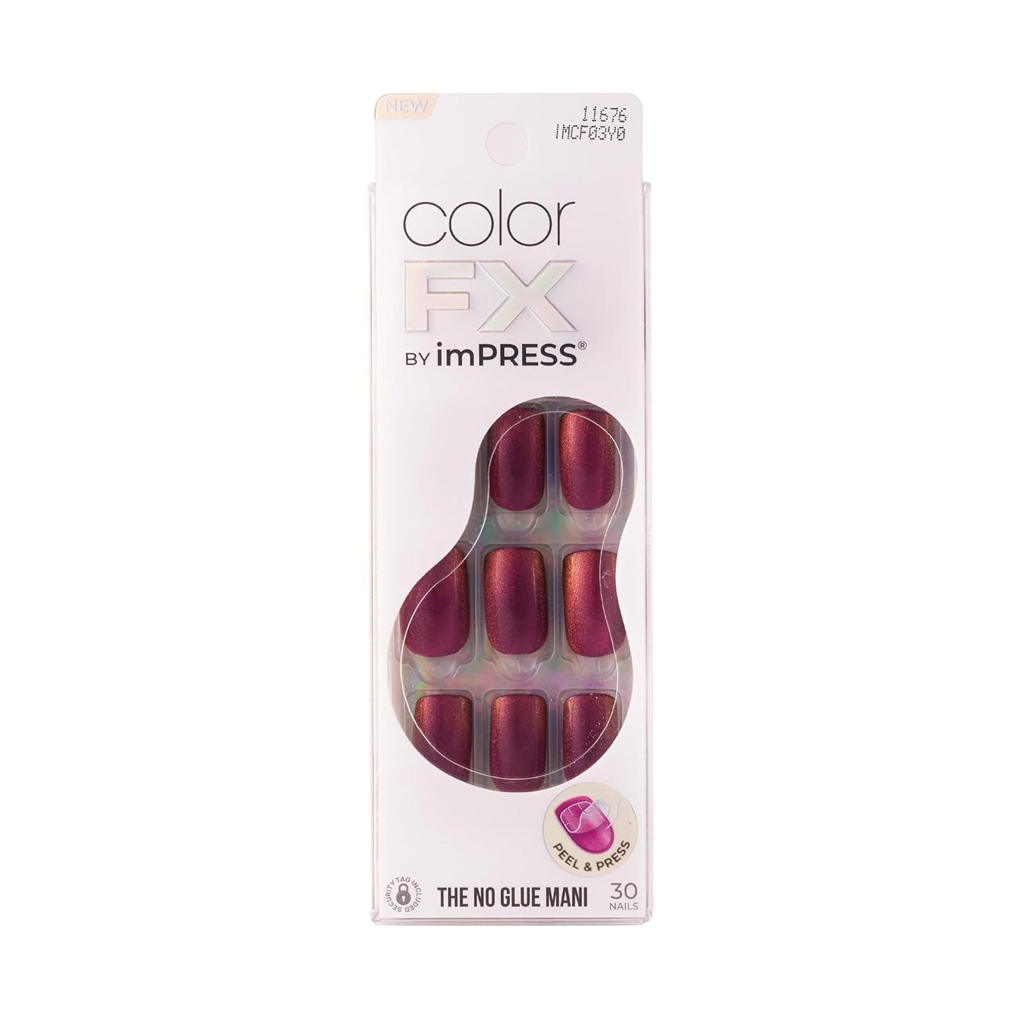 Impress Color FX No Glue Press-On Nails - 30 Pcs Metallic Chrome & Cat Eye | Medium Size, Easy Peel & Press