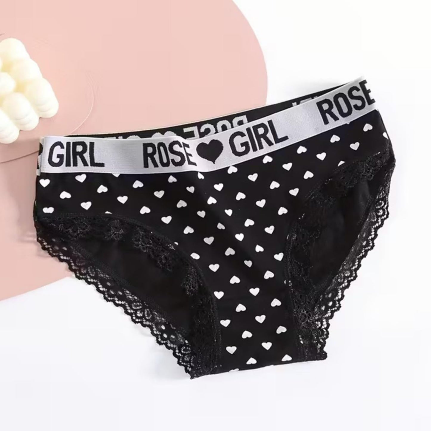 Women’s Cotton Bikini Underwear, 1 Pack Letter Waistband Panties with Lace Trim, Soft Breathable Sports Briefs Black