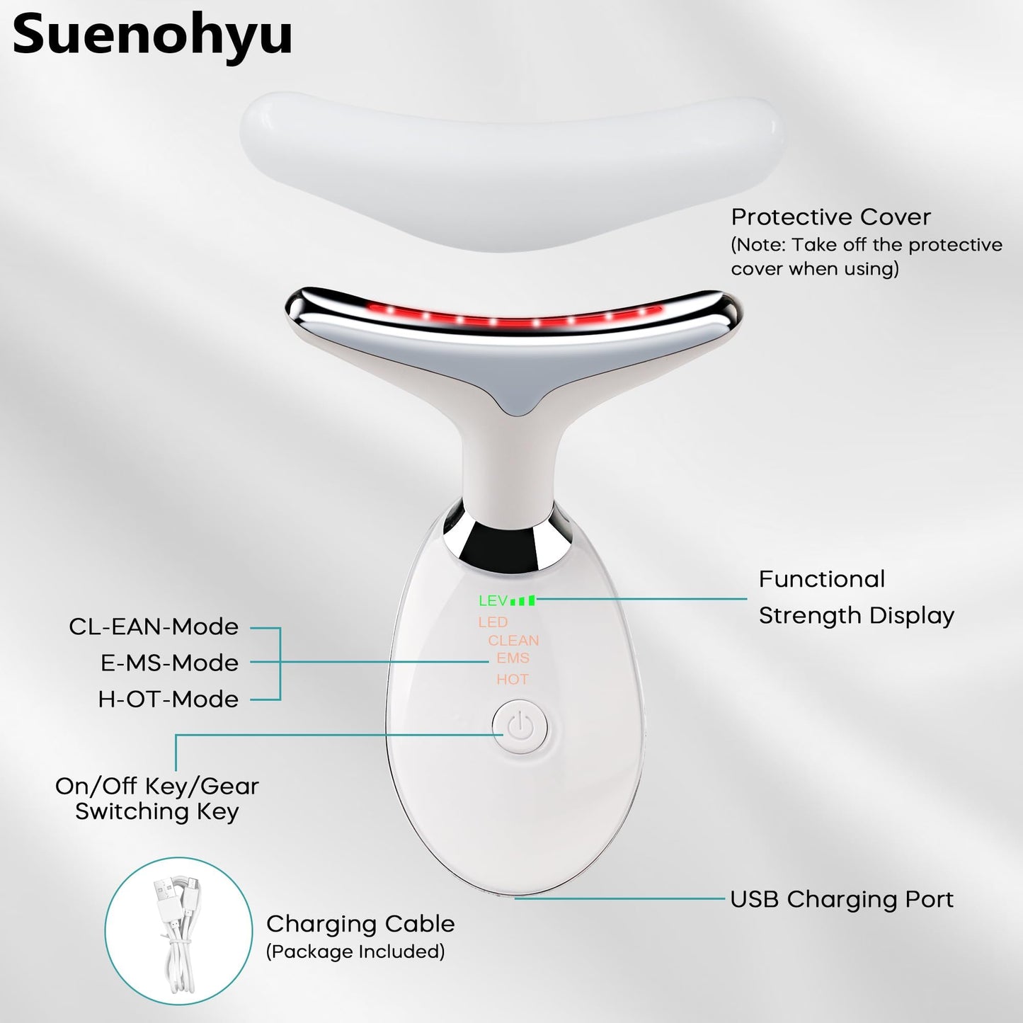 Red Light Therapy for Face, 7 Color LED Facial Light Therapy Wand for Skin Care at Home Blue Light Therapy Face Massager Tool for Neck (White)