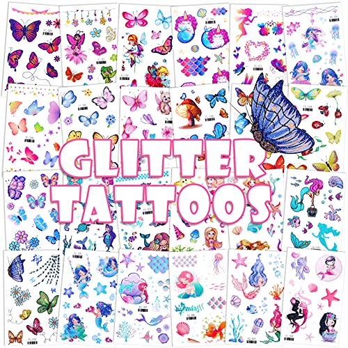 Konsait Glitter Temporary Tattoos for Kids - 24 Sheets of Fun