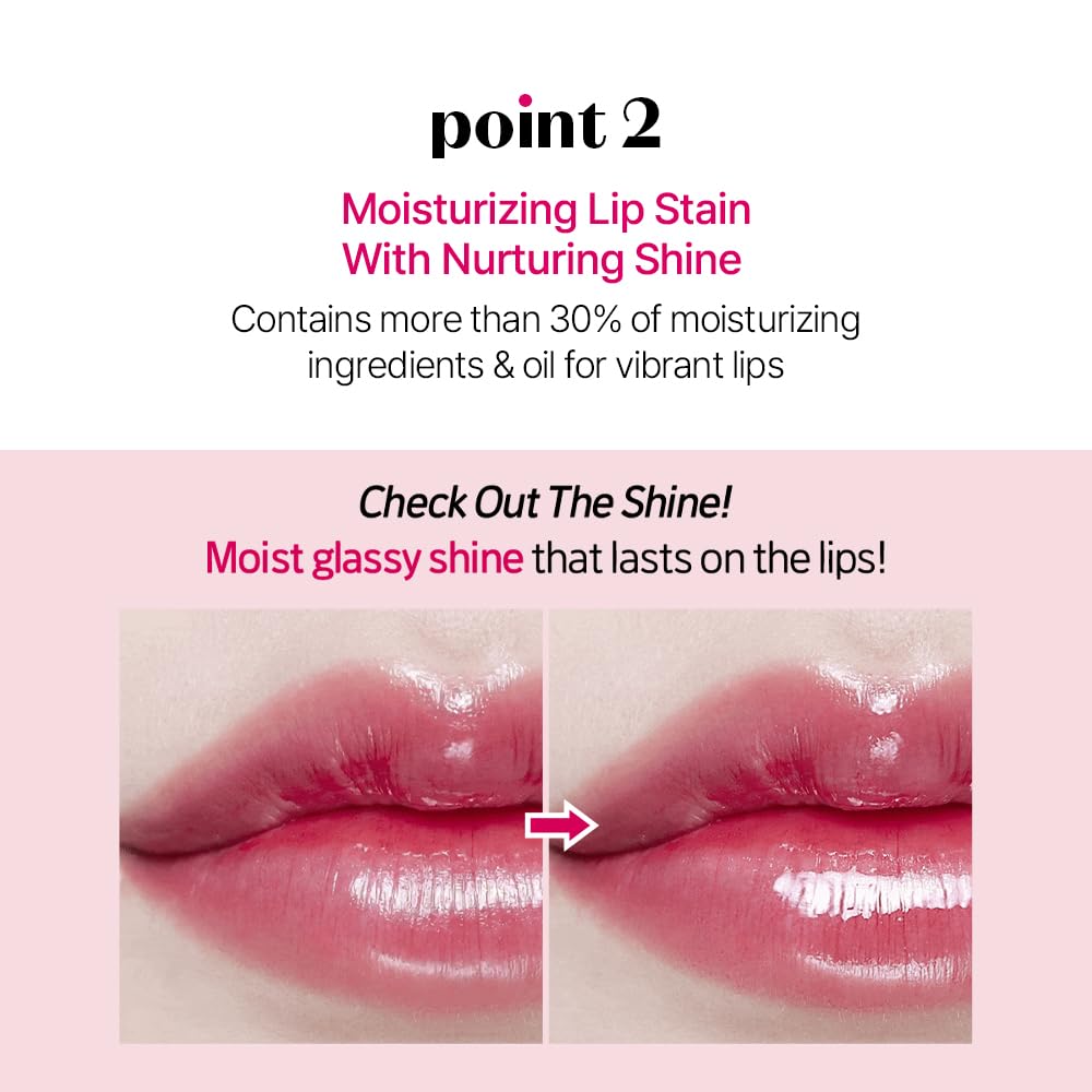 ETUDE Glow Fixing Tint #7 Cold Fuchsia - Non-Sticky Lip Stain | Moisturizing Glossy Shine for Dry Lips