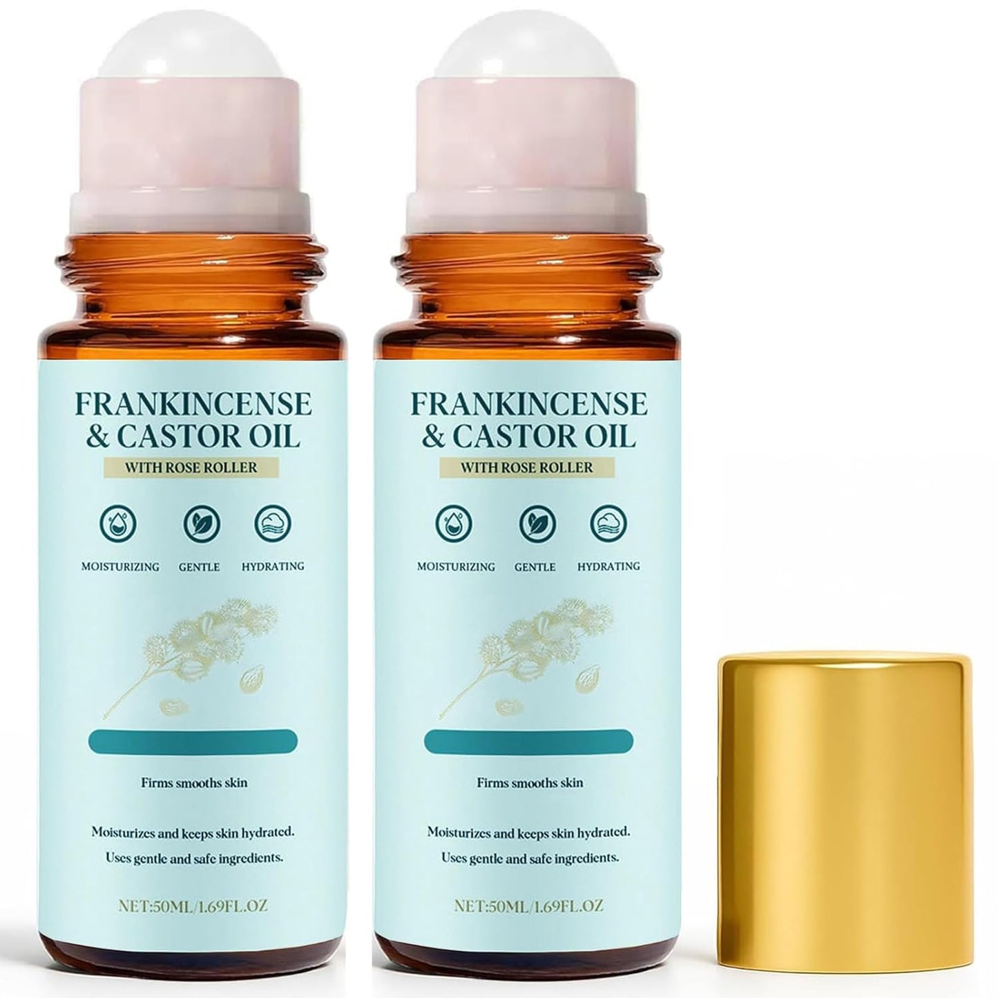 Frankincense & Castor Oil Roll-On - Soothing Moisturizing Firming Oil | 1.69 Fl Oz (2-Pack) for Soft, Nourished Skin
