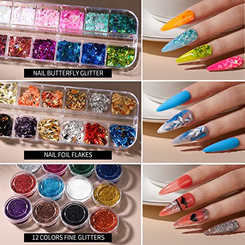 FANDAMEI Pink Nail Art Kit with Brushes, Glitter, Rhinestones & Decorations - A-Pink