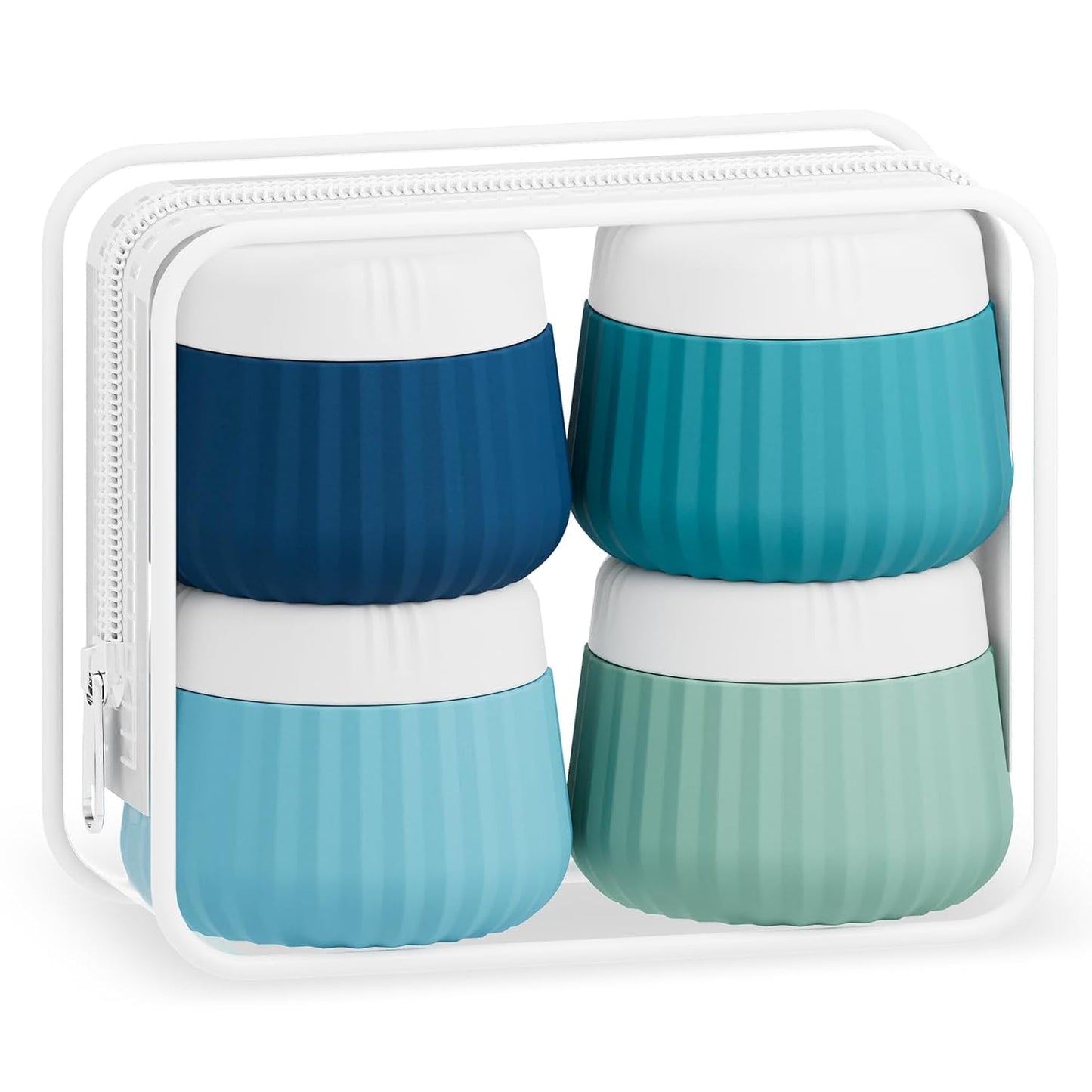 Travel Toiletry Containers - TSA Approved Silicone Jars, Leak-Proof | 4-Pack with Clear Bag