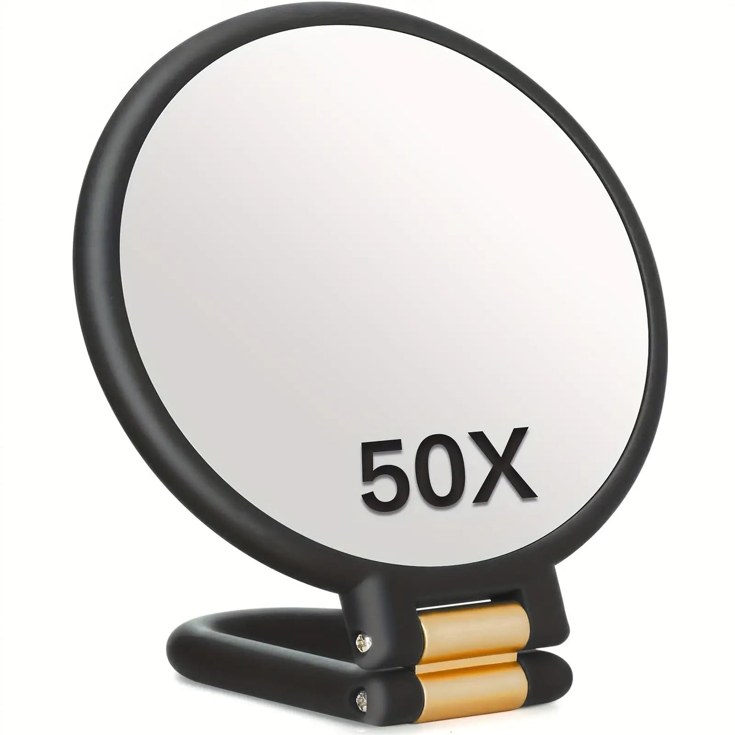 RYPFOEWBN Modern Mirror 3-in-1 Magnifying Glass, Black and Gold, 24cm/9.45inch, 50X Magnification, Handheld/Wall Mount/Tabletop Design, Double-Sided Makeup Mirror with 360° Adjustable Handle