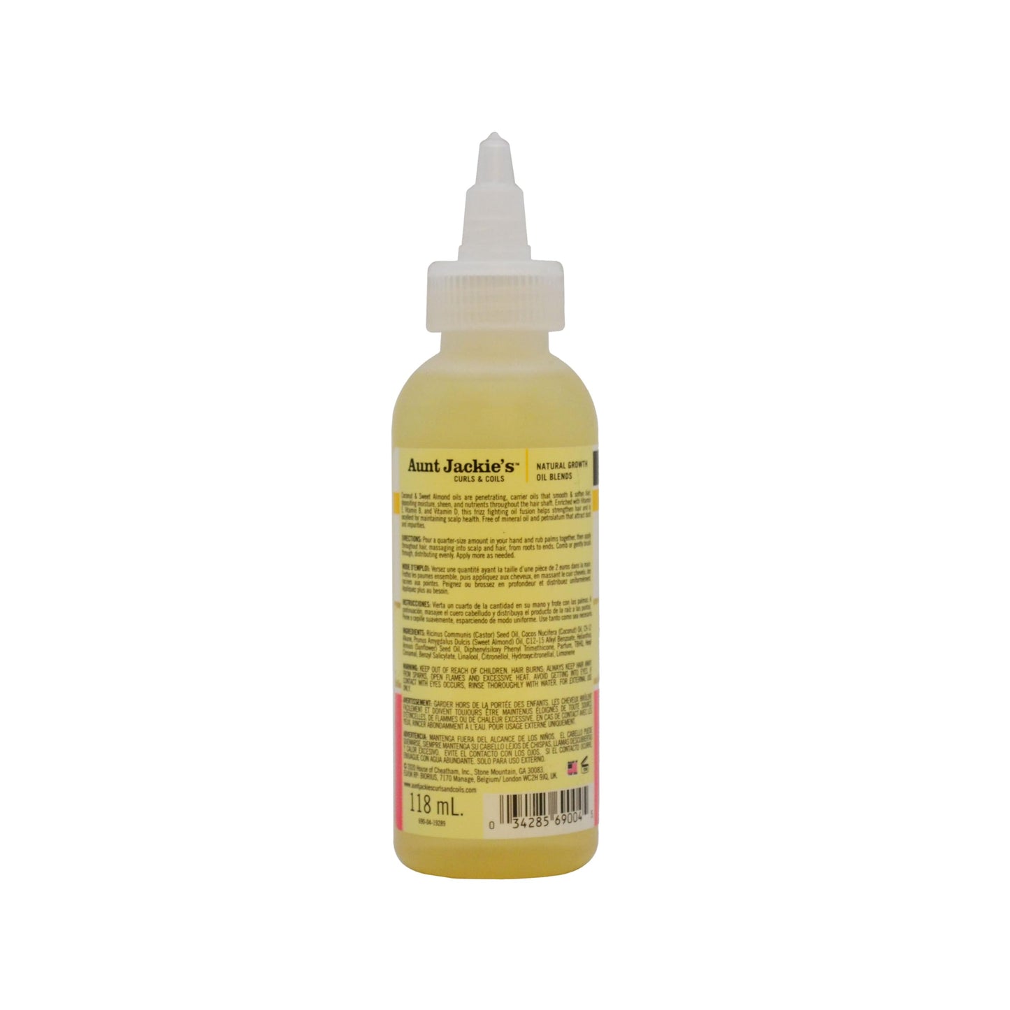 Aunt Jackie's Natural Growth Oil Blends Frizz Rebel - Coconut and Sweet Almond, Smooths and Shines Dry, Rebellious Tresses, Anti-Poof Formula, 4 oz