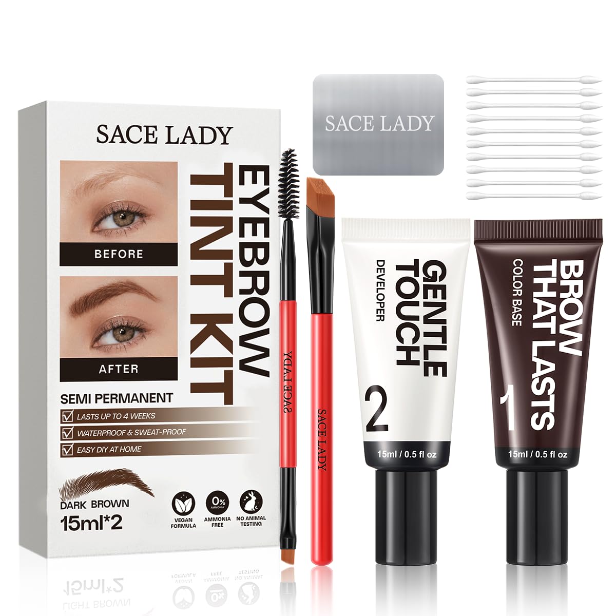 SACE LADY Eyebrow Color Kit - Long-Lasting Waterproof Brow Cream | DIY At-Home Natural Color (Light Brown)