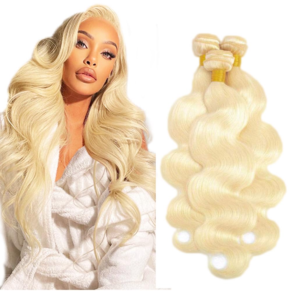 #613 Honey Blonde Bundles Human Hair Body Wave Bundles 26 28 30 Inch Blonde Unprocessed Brazilian Virgin Hair 3 Bundle Deals Quick Weave Hair Extensions 50 Gram Per Bundle For Woman