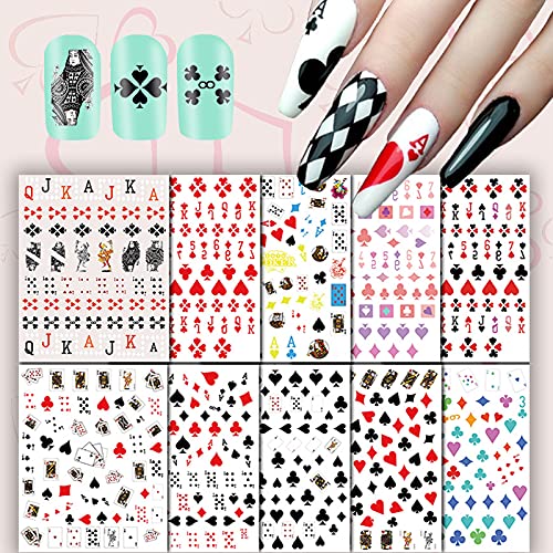 Penugo Poker Self-Adhesive Nail Art Stickers - Playing Card Pattern, Manicure Decals