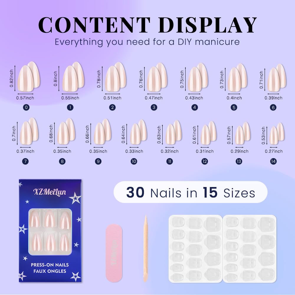 Chrome Nude Press On Nails - Short Almond Acrylic Jelly Ombre Design | Reusable Salon-Quality Stick-On Kit for Women