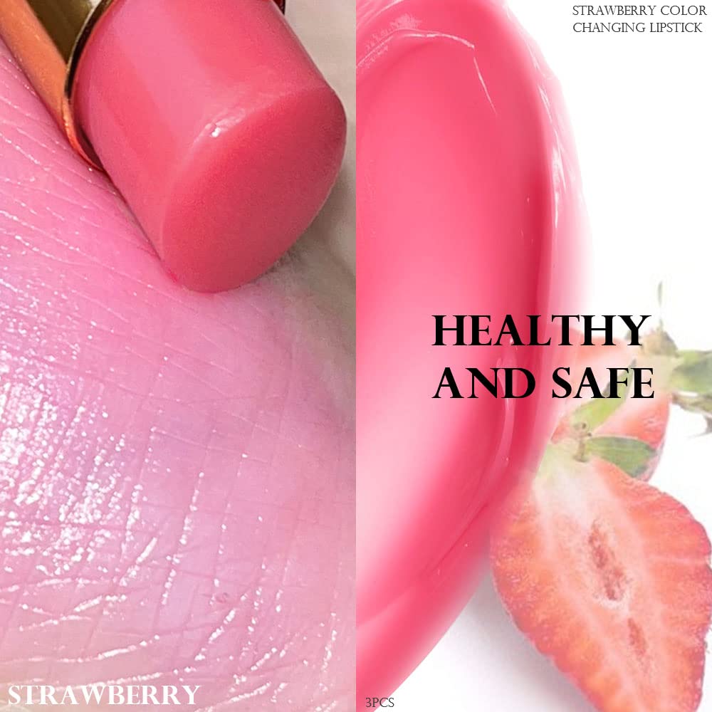 Magic Color Changing Lipstick - Long Lasting Waterproof Lip Balm | 3 Shades: Peach, Strawberry, Blueberry