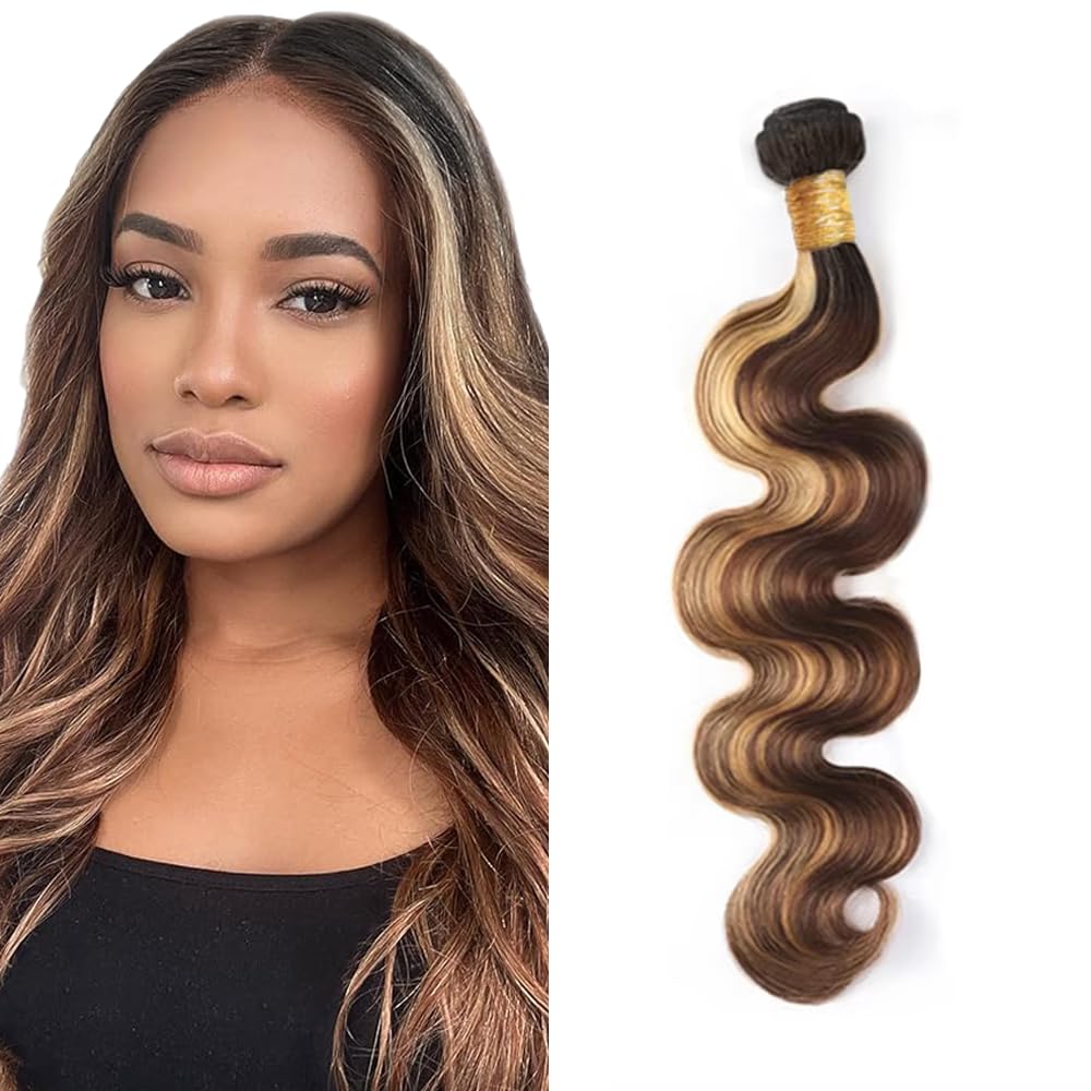 100g 30 Inch LadrXadr Ombre Human Hair Bundles 4/27 Human Hair Bundles Highlight Brown Body Wave Bundle 4/27 Brown Body Wave Bundle 100g