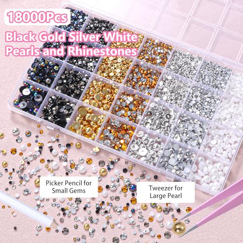 Cynailli S2 Pearls & Resin Rhinestones Crafting Kit 28 Grids for Nails & Face Makeup