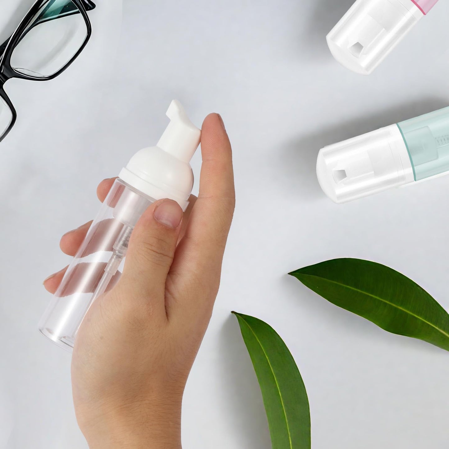 Gratriched 3pcs 2oz Small Size Mousse Plastic Travel Foam Pump Bottle - Portable Foaming Empty Bottle Dispenser for Hand Soap, Shampoo, Lash Cleanser - Well Suited for Travelers Daily Use (60ml)