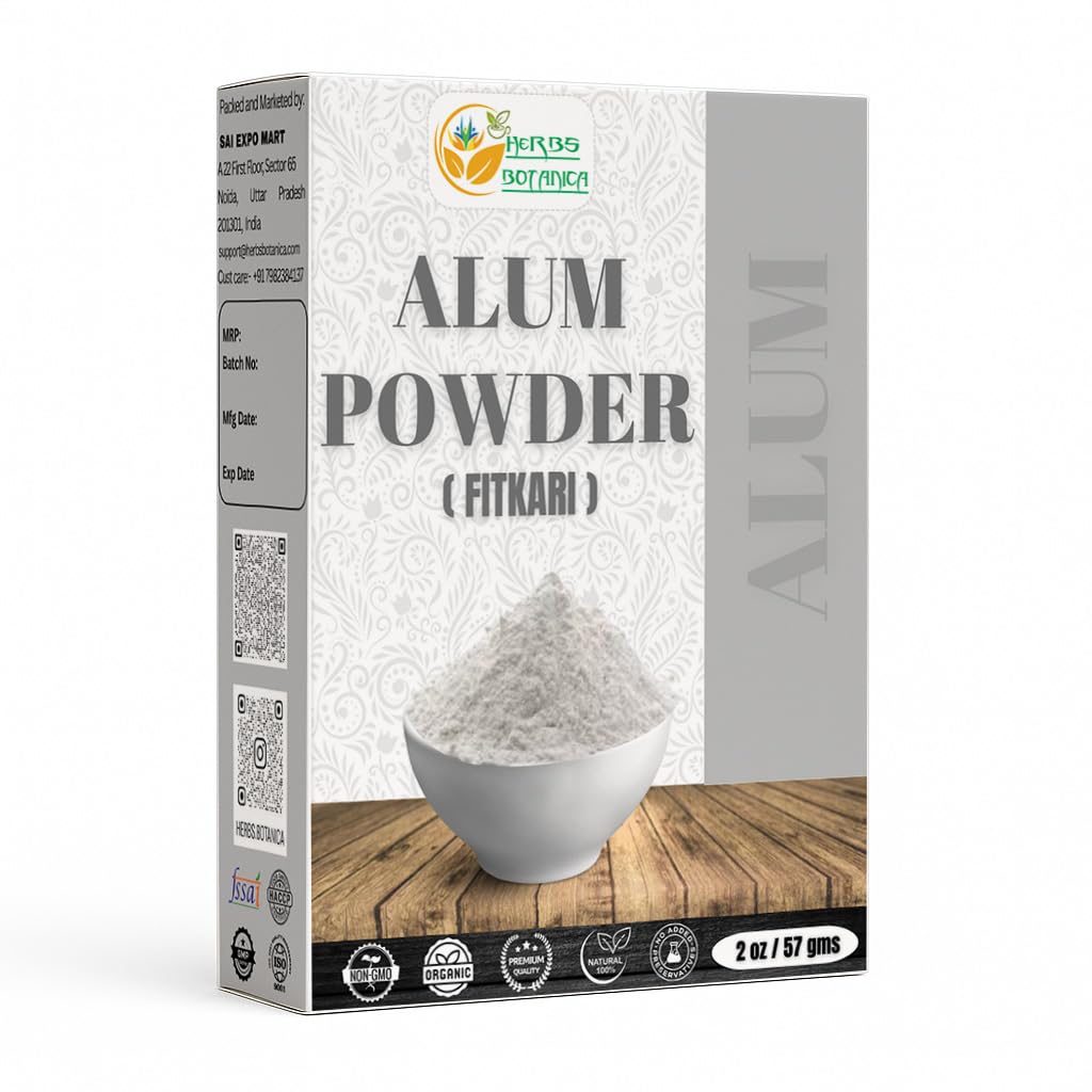 Herbs Botanica Alum Powder, Potassium Alum Fitkari Granulated Powder, Natural and Pure, 2 oz – No Additives, Multi-Use Baking & Household Essential Pure