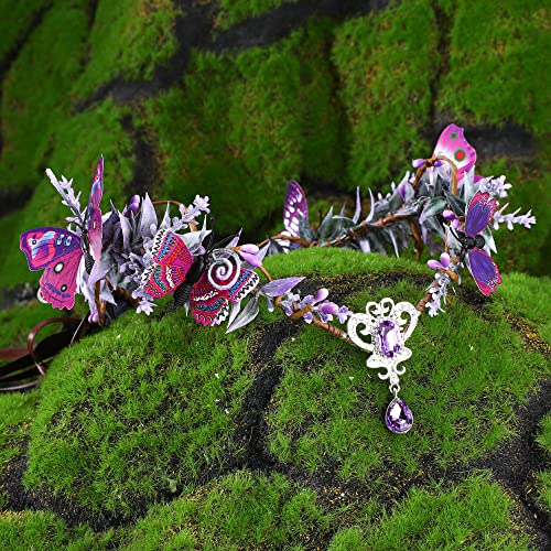 MOSTORY Purple Handmade Butterfly Flower Crown Tiara for Cosplay