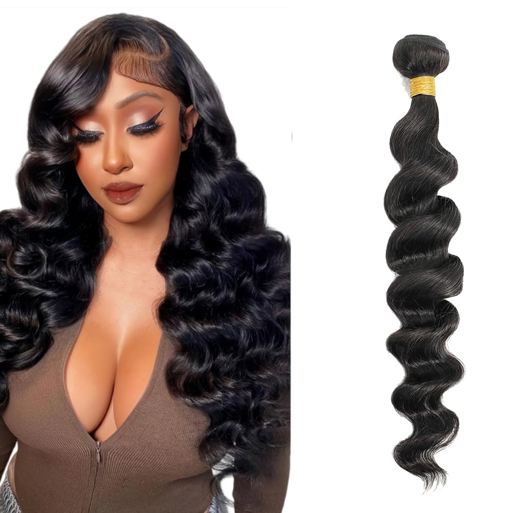 26 Inch Loose Wave Bundles Loose Wave Bundles Human Hair LadrXadr Natural Black Human Hair Bundle Unprocesssed Color 1B Bundle 50g