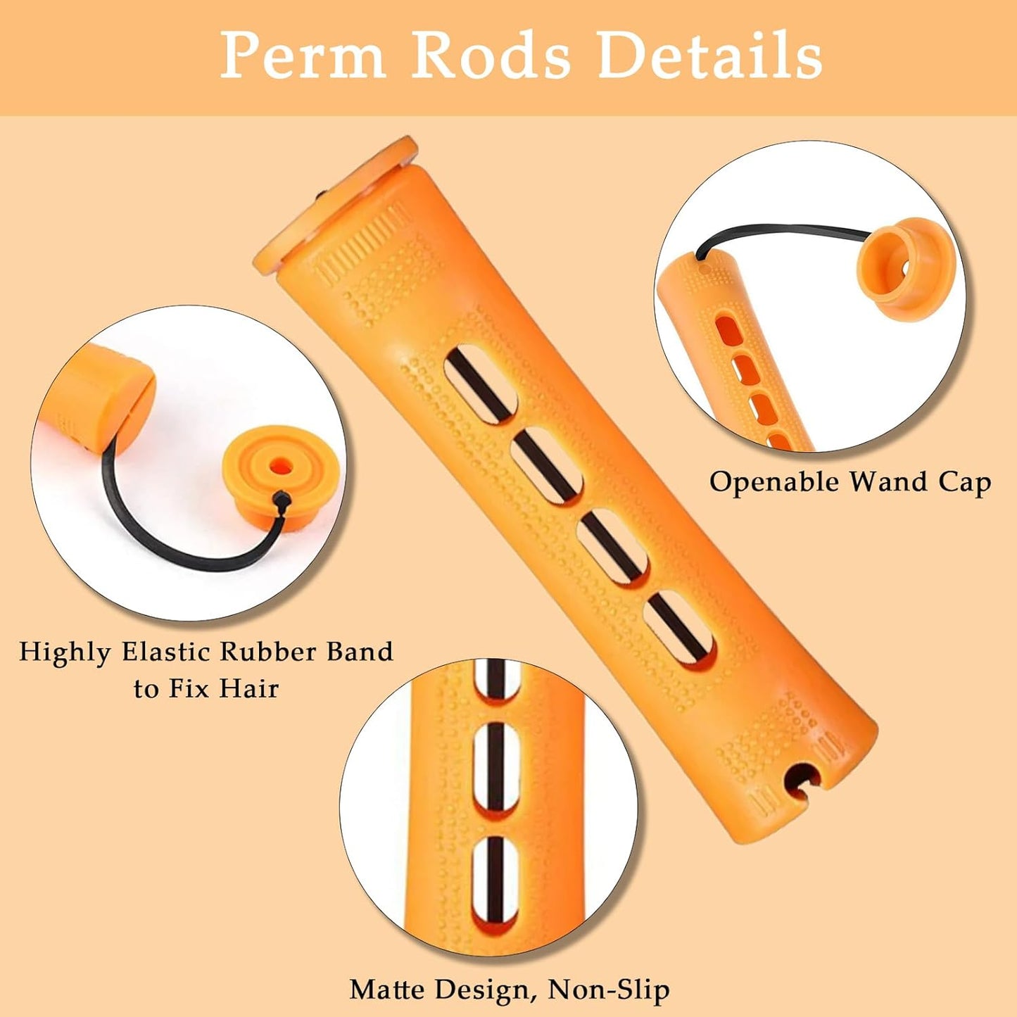 Orange Perm Rods Set - 20 Heatless Curling Rollers for Natural Hair | Ideal for Long, Medium, and Short Styles (0.87 Inch)