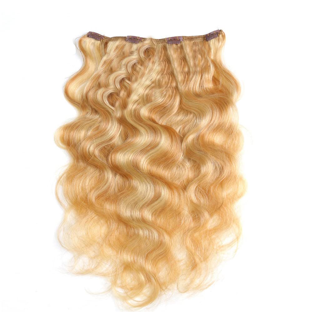 P27/613 Highlight Blonde Bundles Human Hair Body Wave Bundles 14 16 18 Inch Honey Blonde Color Body Wave Bundle Unprocessed Brazilian Virgin Weave Hair 3 Bundle 50 Gram Per Bundle
