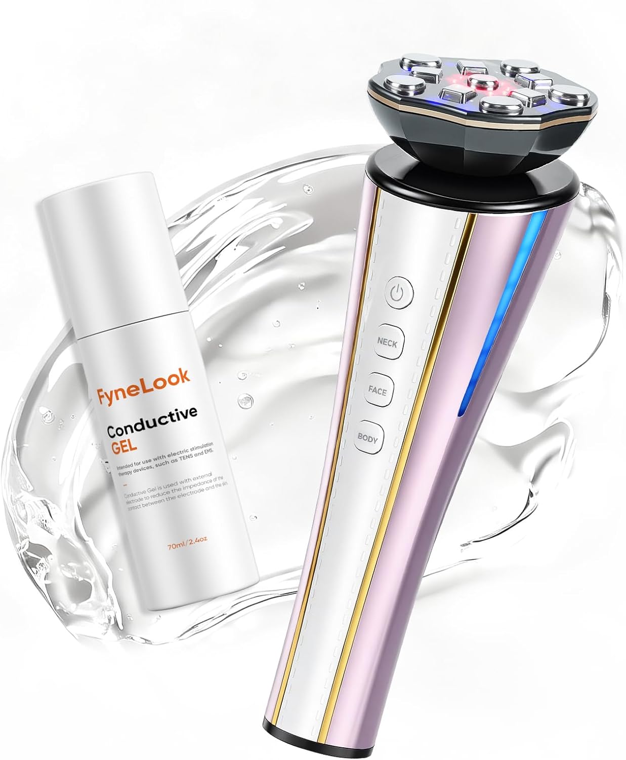 Microcurrent Facial Device - 4-in-1 Beauty Tool with Red & Blue Light Therapy for Neck, Face & Body | FDA-Cleared