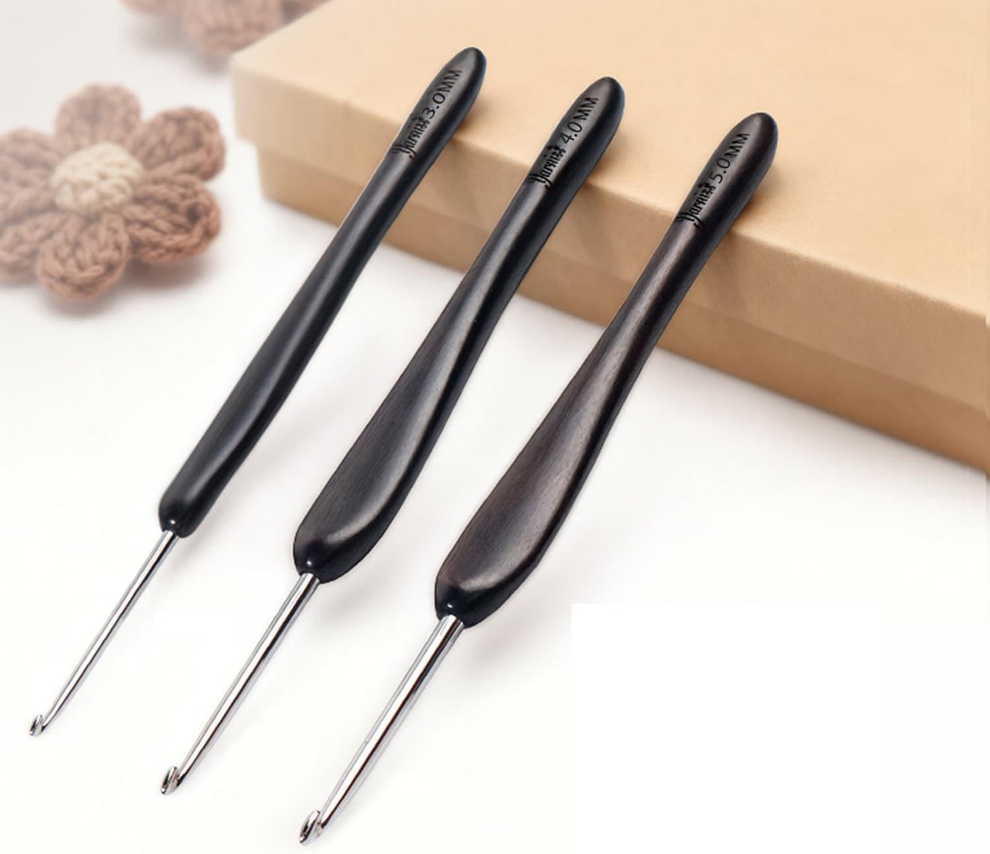 Artisan Stainless Steel Crochet Hooks Set - 2.0-4.0mm Handmade Needles with Ebony Handle for Beginners | Perfect Gift for Crocheters