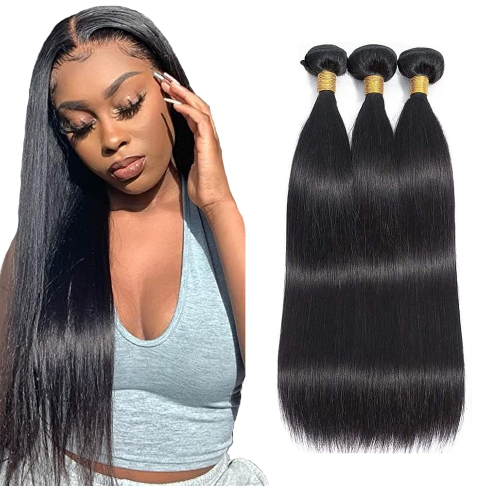 Straight Bundles 1b Bundle Human Hair 16 18 20 inch 3 Bundles Staright Bundle Human Hair Extensions Natural Black Color