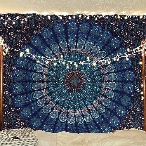 Handmade Organic Cotton Mandala Tapestry - Blue & Green 76x101cm