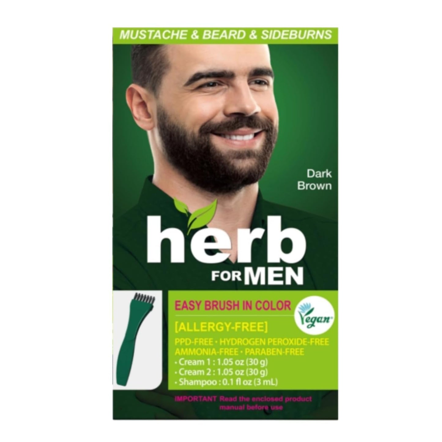 Mustache & Beard Dye for Men - Dark Brown, PPD-Free & Ammonia-Free, Vegan Formula for Sensitive Skin | 1 Pack