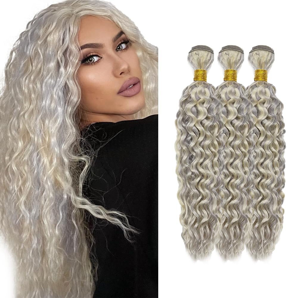 Gray Human Hair Bundles Gray/613 Water Wave Bundle Highlight Wet and Wavy Human Hair 3 Bundles 20 22 24 Inch Blonde Bundle Hair Extension