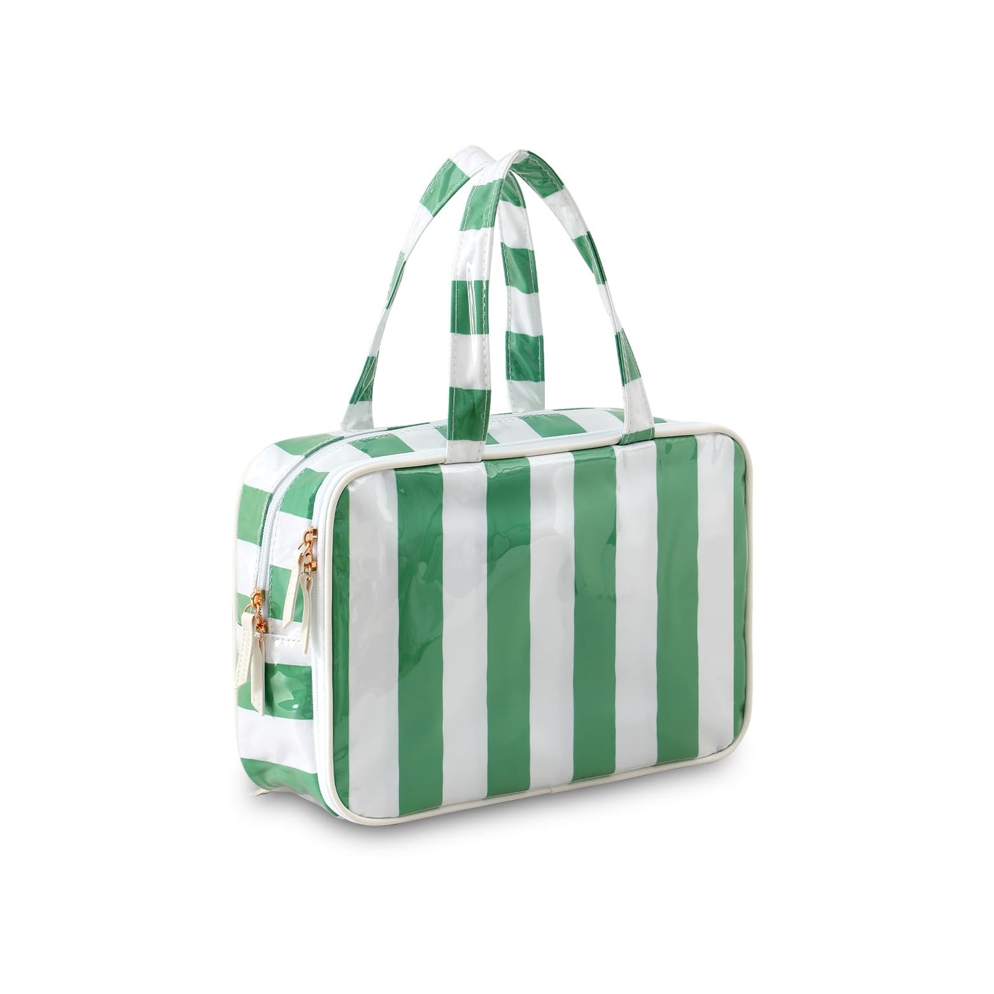 THOVSMOON Toiletry Bag for Women, White and Green Stripe