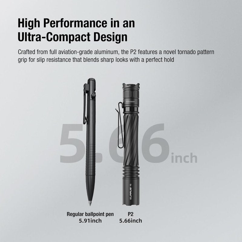 klarus P2 Tactical Pen Light, 1000 Lumens 886ft Throw, USB-C Rechargeable or 2AA Compatible, IPX8 Waterproof Small EDC Pocket Flashlight for Office Home Security