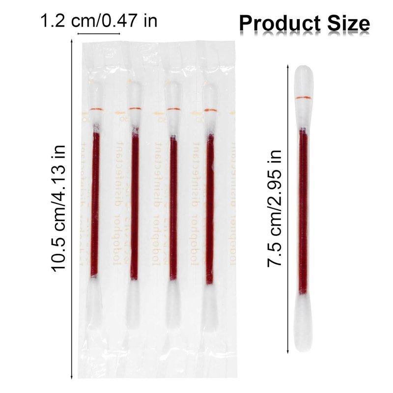 Disposable Iodine Cotton Swabs - Individually Wrapped Iodophor Swabsticks for First Aid | 100 Count, White