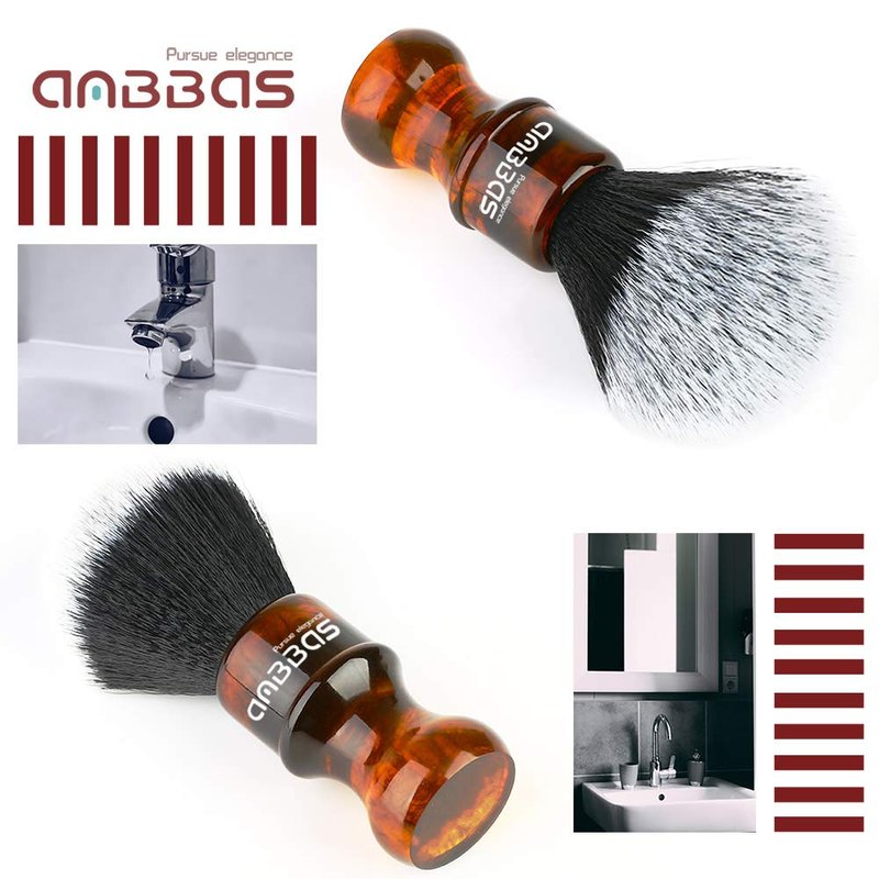 Anbbas Synthetic Badger Shaving Brush with Resin Handle,Nylon Bristles Hair Lathering Foam Brush for Men Travel Professional Wet Shaving(Amber,24 mm Knot)