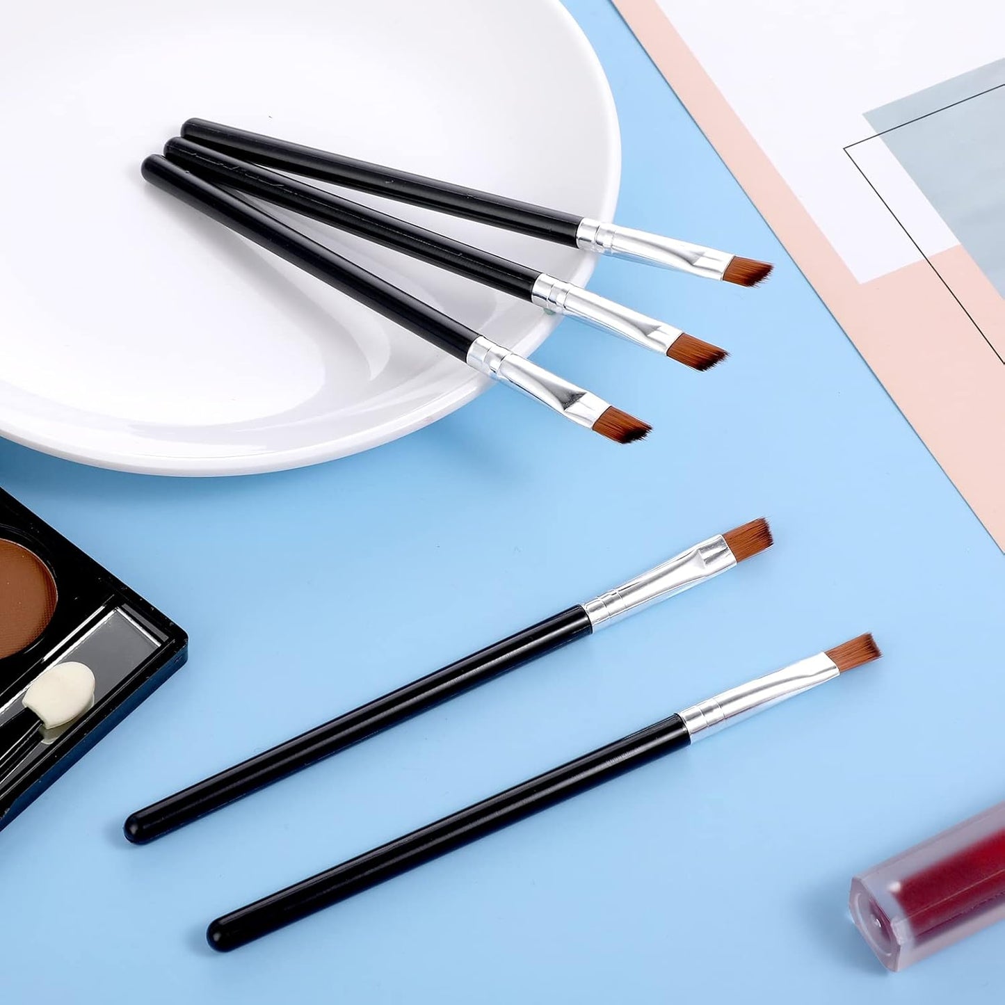 Angled Eyeliner Brush Set - 5Pcs Fine Slanted Brushes for Eye Makeup | Soft Synthetic Bristles