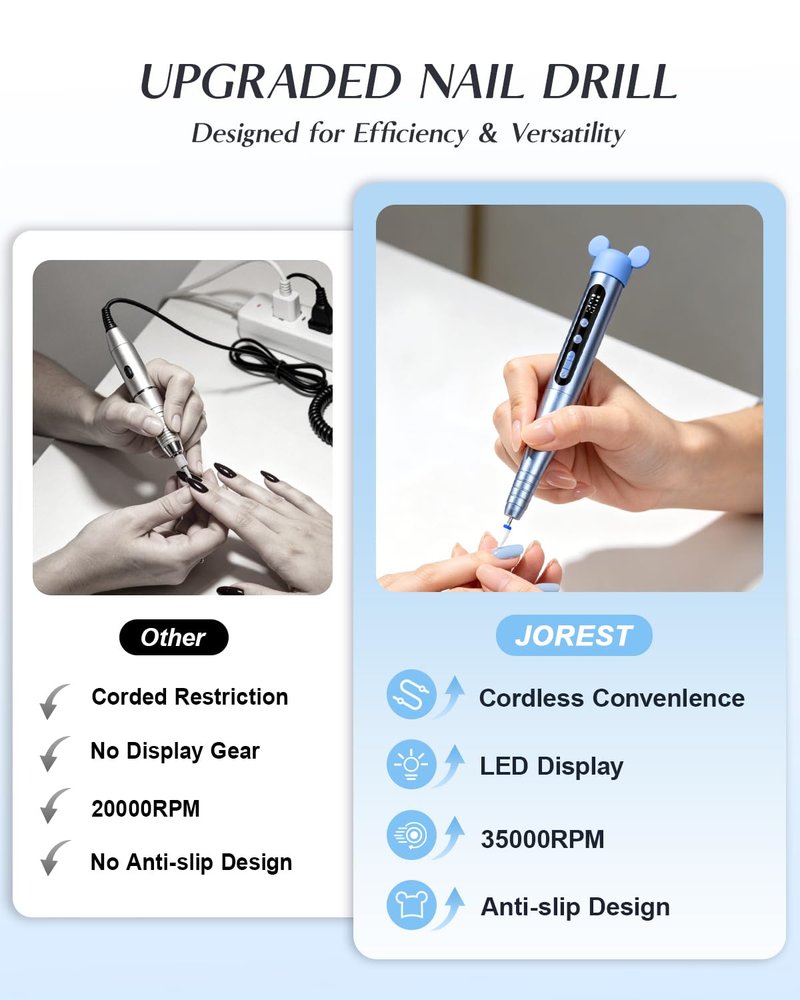 Electric Nail Drill Kit - 13-in-1 Rechargeable Manicure & Pedicure Set | 6-Speed for Acrylic Gel Nails, Blue