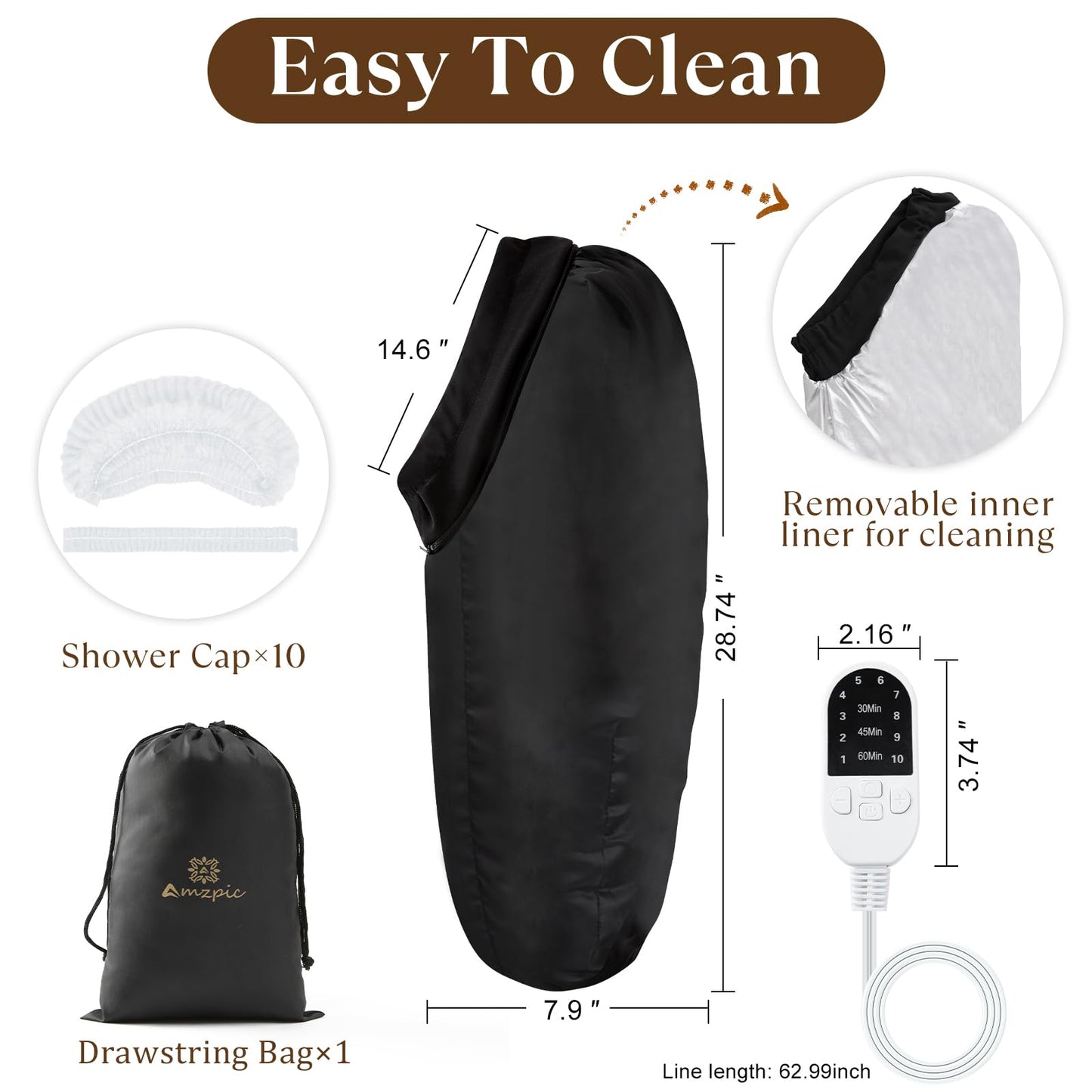 Heat Cap for Deep Conditioning, Hair Steamer for Natural Hair Home Use w/10-level Heats Up Quickly, Thermal Steam Cap for Home Hair Treatment