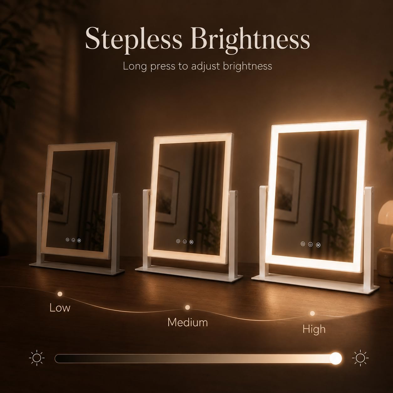 LED Vanity Makeup Mirror - 17.3 Inch with Dimmable Touch Control, 10X/5X Magnifiers & 3 Color Modes | 360° Rotation